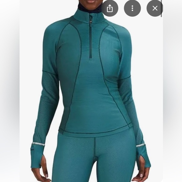 Lululemon Two-Tone Ribbed Running Half Zip teal size 4 - Picture 1 of 7